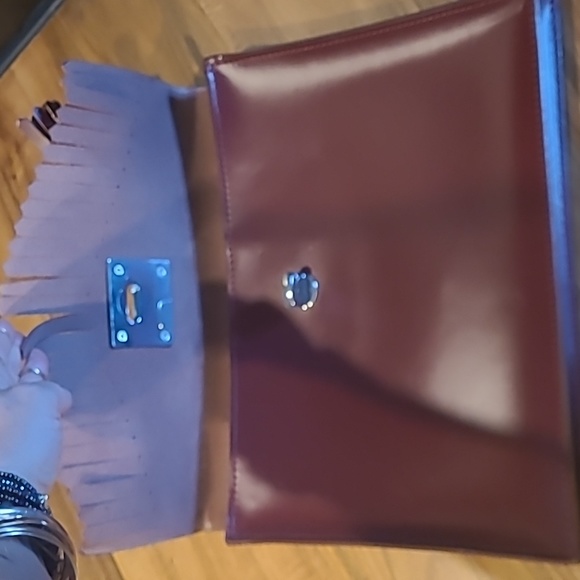 Dr. Martens Burgundy Leather Clutch with Tassel Detail - Picture 2 of 5